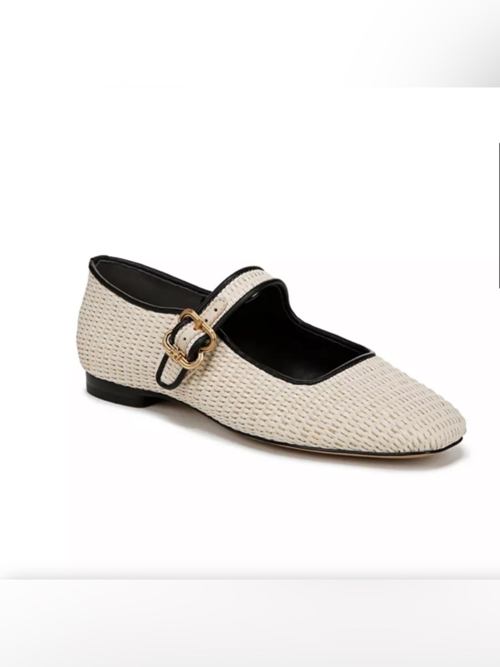 Sam Edelman Michaela Mary Jane Flat - Linen Raffia Ivory Black NIBox Size 8